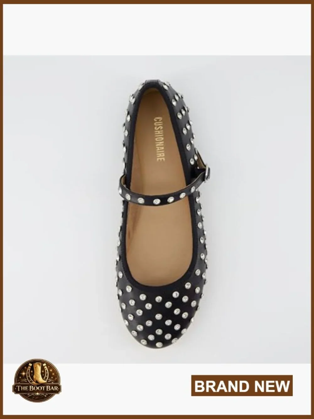 Bling Studded Mary Jane Flats - Memory Foam Faux Leather, Adjustable Buckle